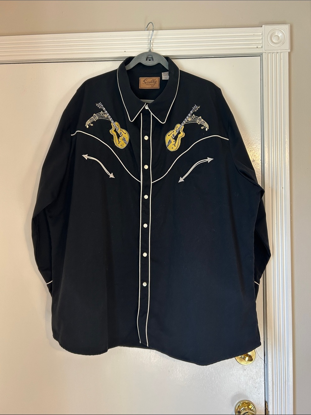 Scully 3XL Black Western Shirt with Yellow Guitar Embroidery